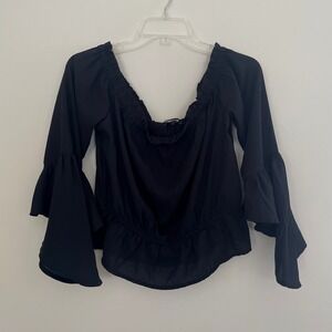 Express Black Off the Shoulder Flowy Bell Sleeve Peplum Blouse Goth Medium M Top